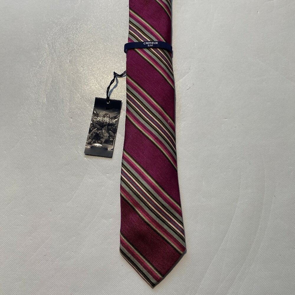 NEW- Mens Italy Made Cremieux Slim Neck Tie Silk Cotton Multi Striped $60 -A47